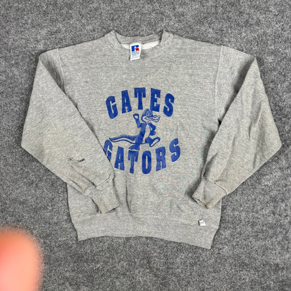 Russell Athletic Sweatshirt Youth L Gray Gates Gators Vintage Made in USA Stain